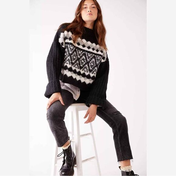 Free People Oversized Wool and Alpaca Fair Isle Turtleneck Sweater - Picture 3 of 13